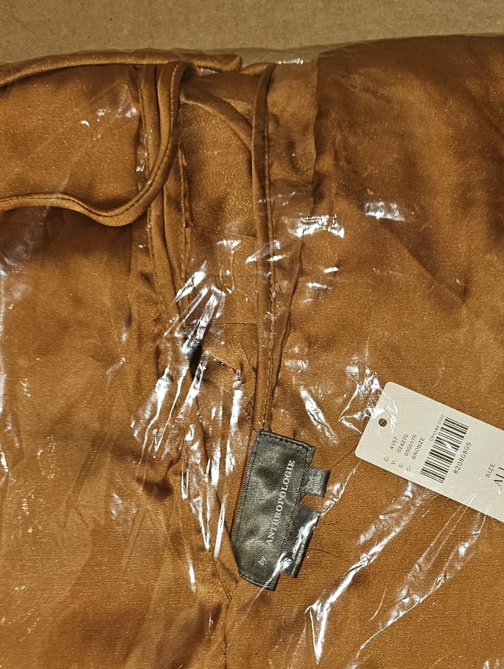 Anthropologie Satin Kaftan Tie Front Maxi Dress OS Adjustabe In Bronze NWT$200 - Picture 11 of 12